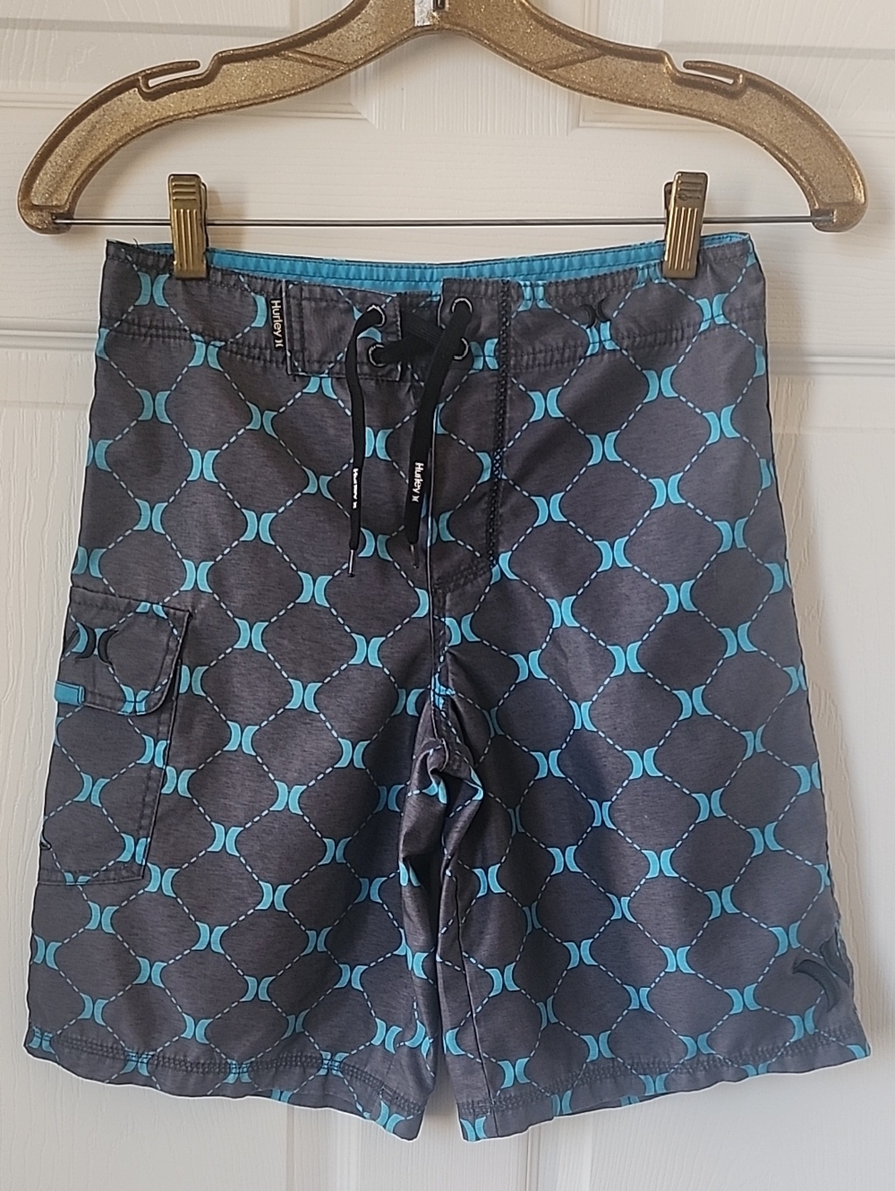 Hurley Board Shorts Youth Boys 10 Gray/Blue Swim Trunks Surf Beachwear